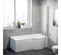 Nes Home P Shaped RH 1600mm Curved Shower Bath Acrylic Front Panel & Screen