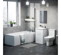 Nes Home P-Shaped Rh Bath 500mm Floor Vanity Unit & Close Coupled Toilet Suite