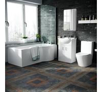 Nes Home P-Shaped Rh Bath White 550mm Vanity Basin Unit Wc Unit & Toilet Suite