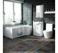 Nes Home P-Shaped RH Bath White 550mm Vanity Basin Unit WC Unit & Toilet Suite