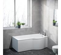 Nes Home P Shaped Right Hand 1500mm Curved Shower Bath Acrylic & Front Panel