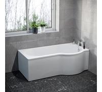 Nes Home P Shaped Right Hand 1600mm Curved Shower Bath Acrylic