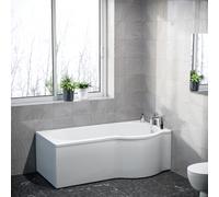 Nes Home P Shaped Right Hand 1600mm Curved Shower Bath Acrylic & Front Panel