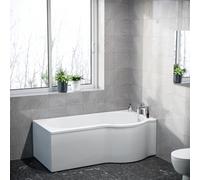Nes Home P Shaped Right Hand 1600mm Curved Shower Bath Acrylic & Front Panel