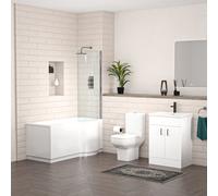 Nes Home P-Shaped Right Hand Bath Set, Panel, Bath Screen, Toilet, 600mm Vanity