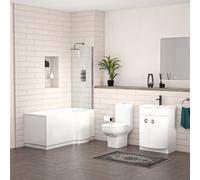 Nes Home P-Shaped Right Hand Bath Set, Panel, Screen, 600mm Vanity with Toilet