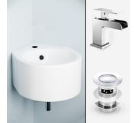Nes Home Palmer 300 mm Bathroom Wall Hung Cloakroom Basin With Waterfall Mono Tap & Waste