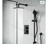 Nes Home Rainfall Shower Head Thermostatic Mixer Valve Hand Held Matt Black Kit Temel