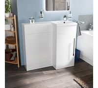 Nes Home Relovane 900mm L Shape Right Hand Bathroom White Basin Vanity WC Unit Flat Pack