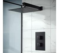 Nes Home Rennes Concealed Thermostatic Overhead 200mm Square Rainfall Shower Mixer Set Matte Black