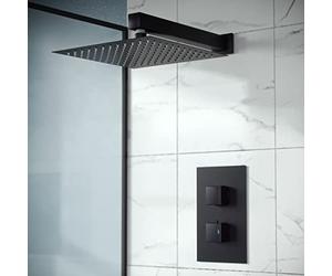 Nes Home Rennes Concealed Thermostatic Overhead 200mm Square Rainfall Shower Mixer Set Matte Black