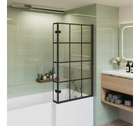 Nes Home Reversible 6mm Tempered Glass Grid Bath Screen Matte Black