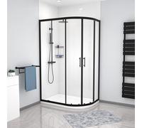Nes Home RH 1200 x 800mm Matt Black Framed Offset Quadrant Shower Enclosure & Tray