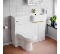 Nes Home RH Vanity Unit With Brushed Brass Handles WC Unit Tap, Toilet