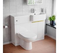 Nes Home RH Basin Vanity Unit Brushed Brass Handles, WC Unit & Toilet