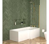 Nes Home Right L Shaped Shower Bath With Front & End Panel, Brushed Brass Screen