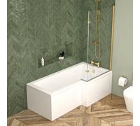 Nes Home Right L Shaped Shower Bath With Front & End Panel, Brushed Brass Screen