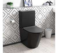 Nes Home Rimless Round Close Coupled Toilet Pan, Cistern & Seat Matt Black