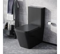 Nes Home Rimless Square Close Coupled Toilet Pan, Cistern & Seat Matt Black