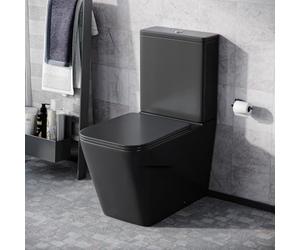 Nes Home Rimless Square Close Coupled Toilet Pan, Cistern & Seat Matt Black