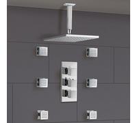 Nes Home Rose Square Concealed Thermostatic Shower Mixer Set - Ceiling Head & Massage Body Jets