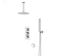 Nes Home Round 3 Way Concealed Thermostatic Shower Mixer Valve, Shower Head, Arm, Handset, Bath Filler Set Chrome