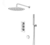 Nes Home Round 3 Way Concealed Thermostatic Shower Mixer Valve, Shower Head, Handset, Bath Filler Set Chrome
