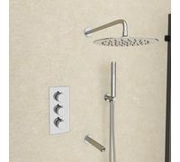 Nes Home Round 3 Way Concealed Thermostatic Shower Mixer Valve Shower Head Handset Bath Spout Set Chrome