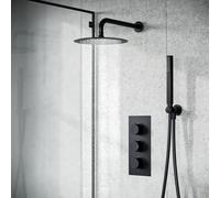 Nes Home Round Black Matte Thermostatic Concealed Shower, Head And Hand Held Set