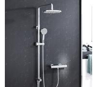 Nes Home Round Chrome Thermostatic Shower Bar Valve Single Outlet Wall Mounted with Shower Slider Rail Kit