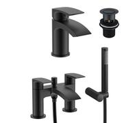 Libra Waterfall Basin Mixer and Bath Mixer Taps with Waste Matte Black