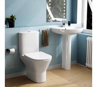 Nes Home Round Rimless Close Coupled Toilet & 570mm Full Pedestal Basin White