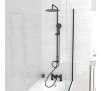 Nes Home Round Shower Bath Mixer Tap, Handset & Riser Rail Kit Matte Black