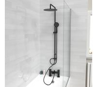 Nes Home Round Shower Riser Rail Kit With Waterfall Mixer & Handset Matte Black