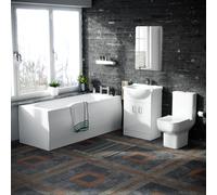 Nes Home Round Single End Straight Bath, Vanity Unit, Close Coupled Toilet White