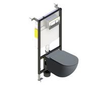 Nes Home Round Tornado Flush Round Dark Grey Wall Hung Rimless Toilet With Frame & Flush Plate