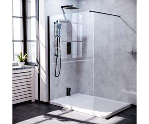Nes Home Samoa 1200mm Wet Room Panel 8mm Tempered Glass & Matte Black Support Bar ABS