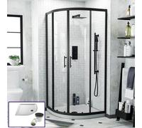 Nes Home Saturn Black Framed Quadrant 800mm Corner Shower Enclosure & Tray