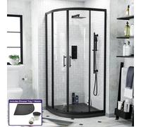 Nes Home Saturn Matte Black Framed Quadrant 900mm Shower Enclosure, Tray & Waste