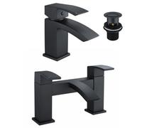 Nes Home Seirra Waterfall Bath Filler & Basin Mixer Taps & Waste Matte Black