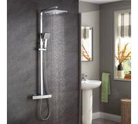 Nes Home Siren Square Exposed Cool Touch Thermostatic Mixer Valve, Riser Rail, Square Handset & Shower Head Chrome