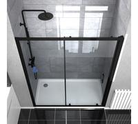 Nes Home Slider Door 6mm Clear Glass 1600mm x 1850mm Matte Black