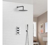 Nes Home Slim Concealed Overhead Shower Head 3 Dial Thermostatic Valve And Pencil Handset
