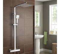 Nes Home Sqaure Exposed Thermostatic Kit, Ultra Thin Head Shower Mixer, Handheld With Slide Rail Set Chrome