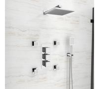 Nes Home Square 3 Way Concealed Shower Mixer Valve, 200 mm Shower Head, Wall Arm, Handheld, Body Jets Set Chrome