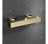 Nes Home Square Brushed Brass Exposed Thermostatic Shower Mixer Bar Valve