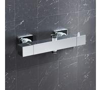 Nes Home Square Chrome Thermostatic Shower Bar Valve Double Outlet Wall Mounted