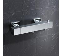 Nes Home Square Chrome Thermostatic Shower Bar Valve Single Outlet Wall Mounted