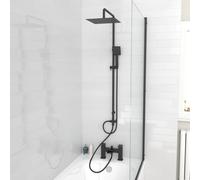 Nes Home Square Matte Black Shower Mixer Tap with Handset & Riser Rail Kit - Brass, 1.5m Hose, 2-Function Diverter, Easy-Clean Nozzles