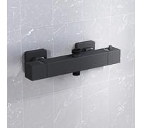 Nes Home Square Matte Black Thermostatic Shower Bar Valve Double Outlet